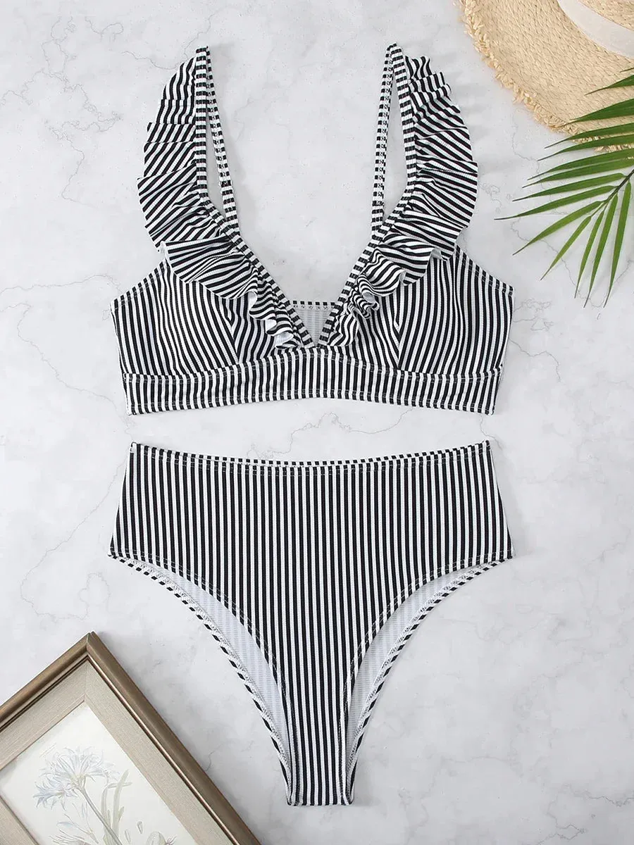 Heidi-Mode | Gestreiftes High-Waisted Zweiteiliges Set
