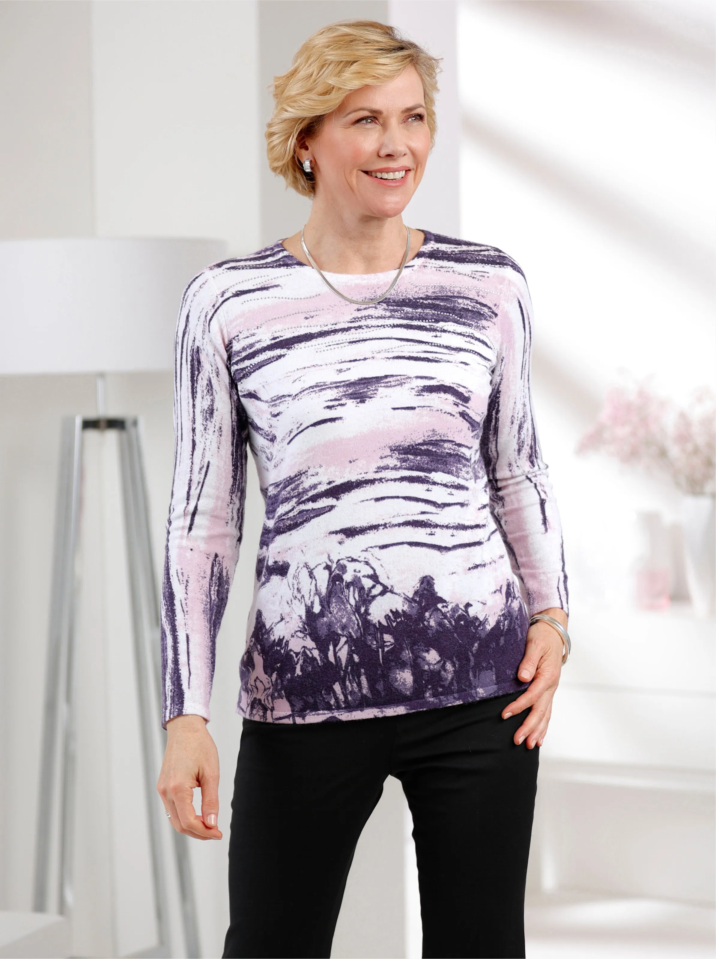 Pullover in feige-ecru-bedruckt