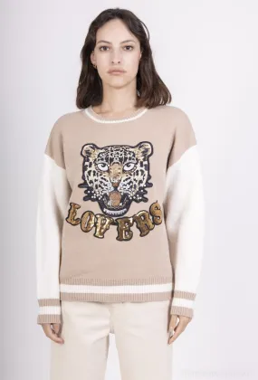 Strickpullover mit Leopardenkopf
